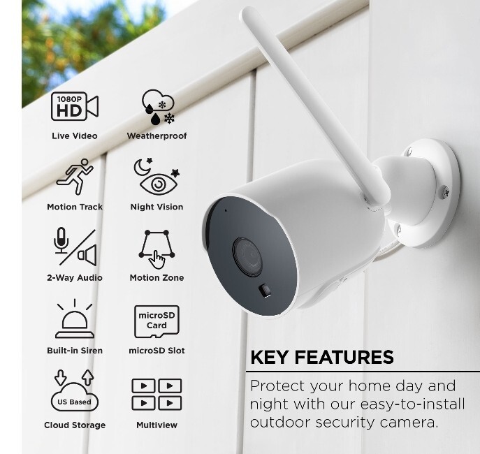 Merkury 1080P Smart Outdoor Security Camera, Weatherproof, Night Vision, Wi-Fi gallery
