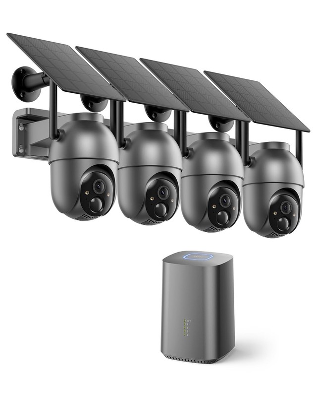 4 Camera Wireless Solar Security System Outdoor PTZ 4MP Color Night Vision No