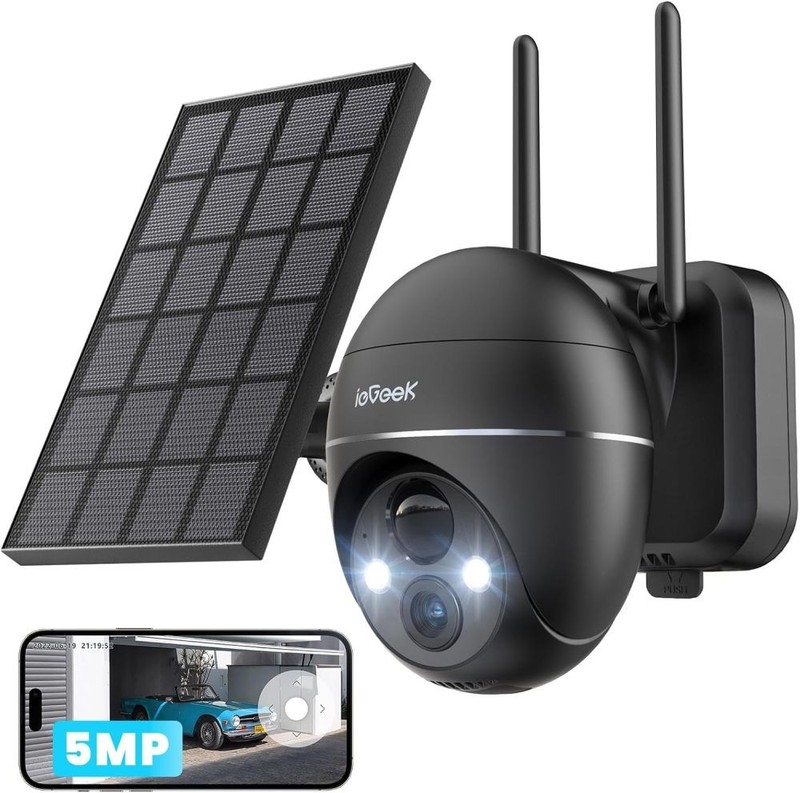 5MP Solar Powered Security Camera Wireless Outdoor, PTZ with Spotlight & Siren