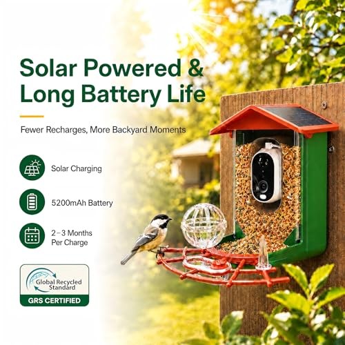 Bird Feeder with Camera, 2K HD 147° Wide Angle, Live View, Solar Powered, IP65 gallery