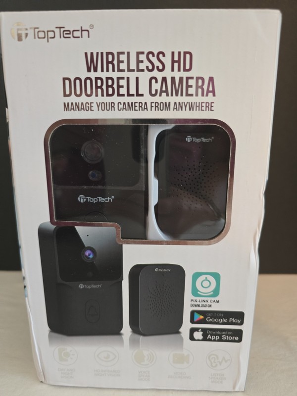 Top Tech Wireless HD Doorbell Camera TT-B32U Night Vision, Record, Listen New