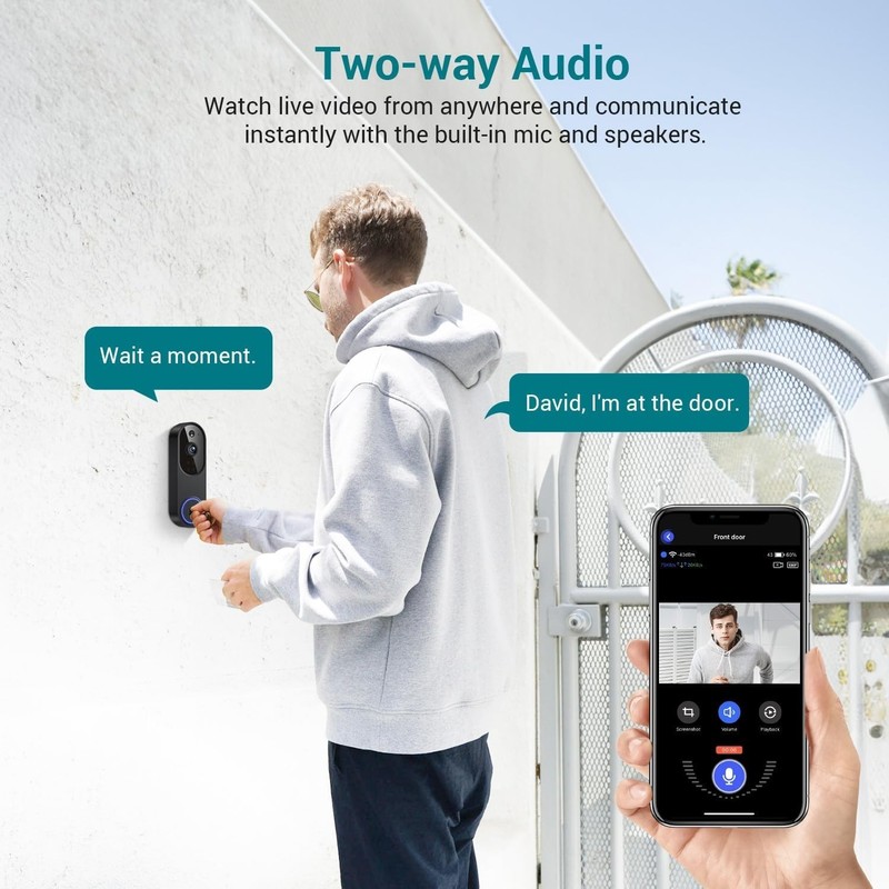 Smart 1080P Video Doorbell Camera with Doorbell Receiver, Live View, AI Human De gallery
