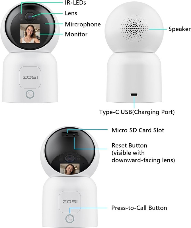 ZOSI 4MP WiFi Security Camera C519M 2 Way Video Human Detect 360° Baby Monitor gallery