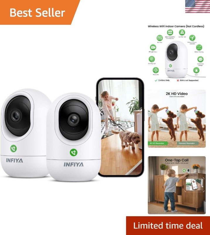 2-Pack 2K Security Camera with 360° Coverage for Home Monitoring – Alexa Comp…