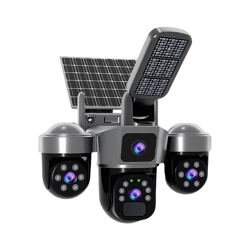 WiFi 9MP Solar Powered 3-Lens PTZ Security Camera 360 Degree Surveillance Camera