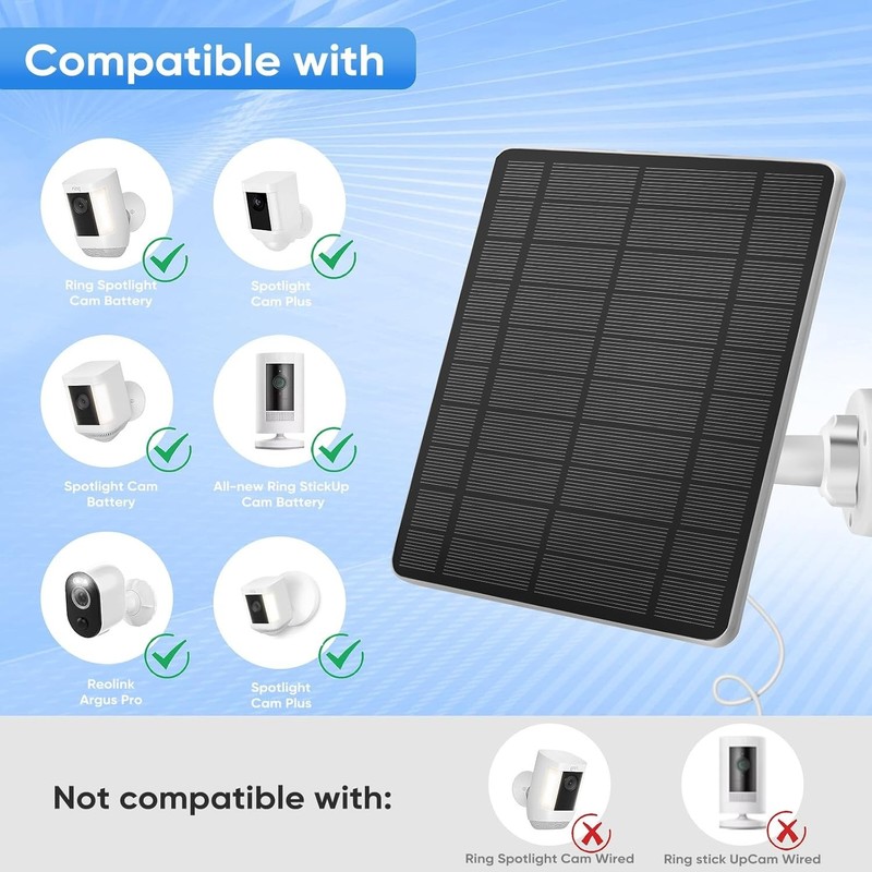 Solar Panel for Ring Camera,Dustproof Waterproof 5W Solar Panel,13FT Long Cable gallery