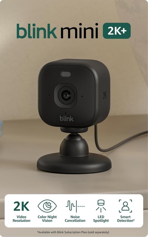 Blink Mini 2K+ Compact Plug-In Security Camera 2K Video Resolution Color Night