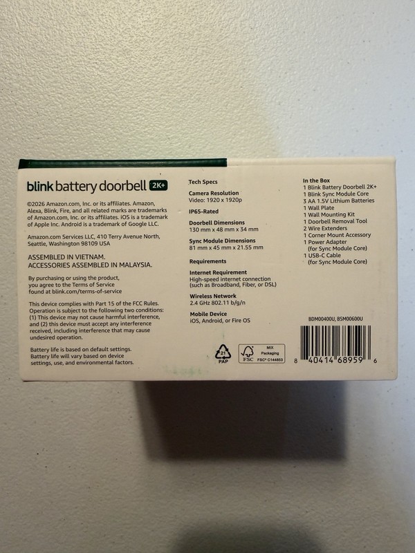 Blink - Battery Doorbell 2K+ Sync Module Core included Wireless Video Doorbell gallery