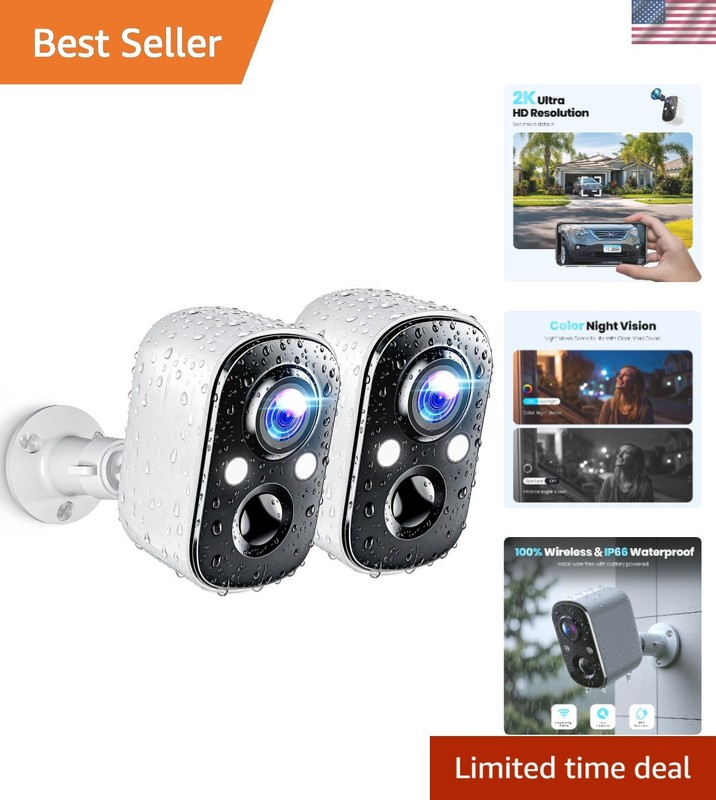 Weatherproof 2-Pack Outdoor Security Cameras with 2-Way Audio and Motion Alerts