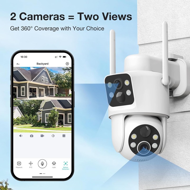 Dual Lens Solar Security Cameras Wireless Outdoor, 2K Full HD Video, 360° Vie... gallery