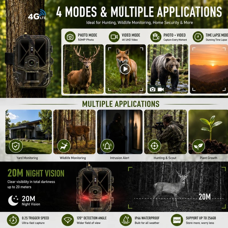 4K Live Stream Media APP Clould Service no lithium battery Hunting Trail Camer gallery