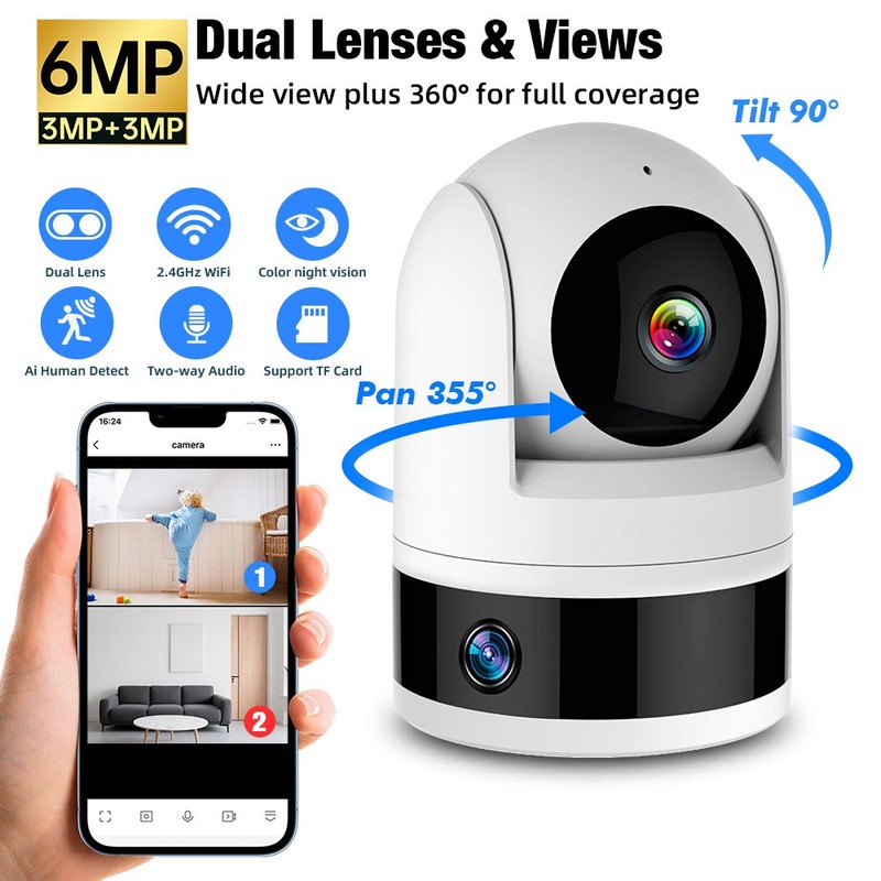 6MP HD Panoramic Security Camera WiFi Bluetooth Full Angle Home Monitor Cam