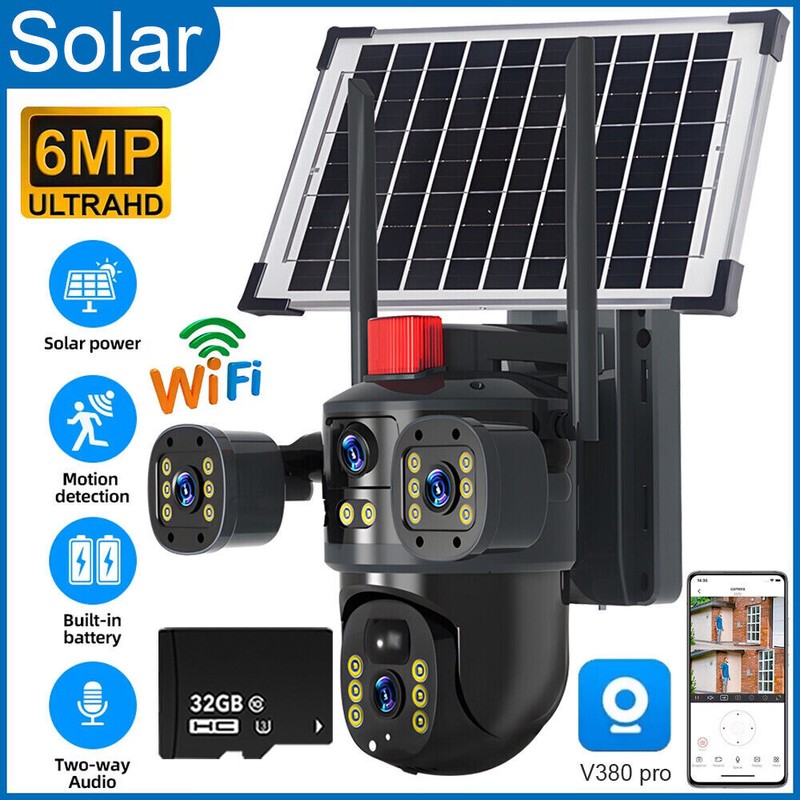 Solar Camera Outdoor WiFi PTZ 2-Way Talk Night Vision Security 32GB Surveillance
