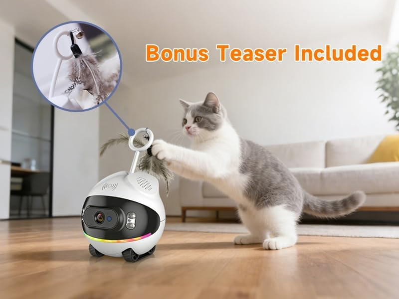 Pet Camera Robot with Cat Teaser: Battery-Operated, Movable with Phone App, 2-Wa gallery