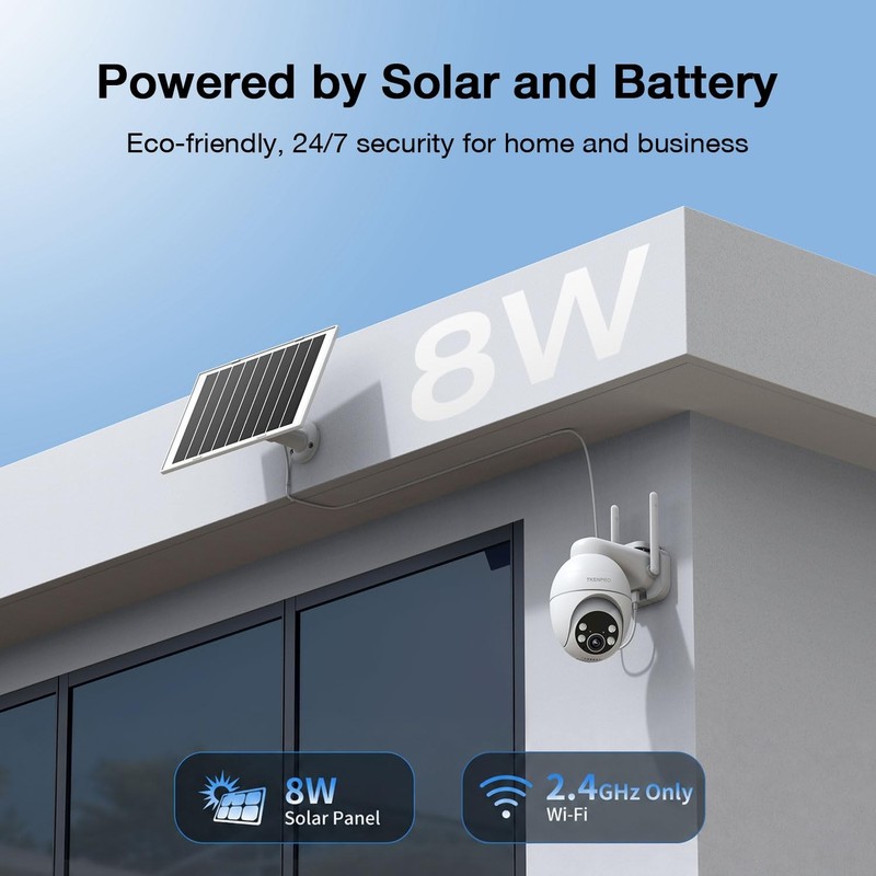 TKENPRO Solar Security Cameras Wireless Outdoor, 2.4GHz Wi-Fi, 24/7 Continuou... gallery