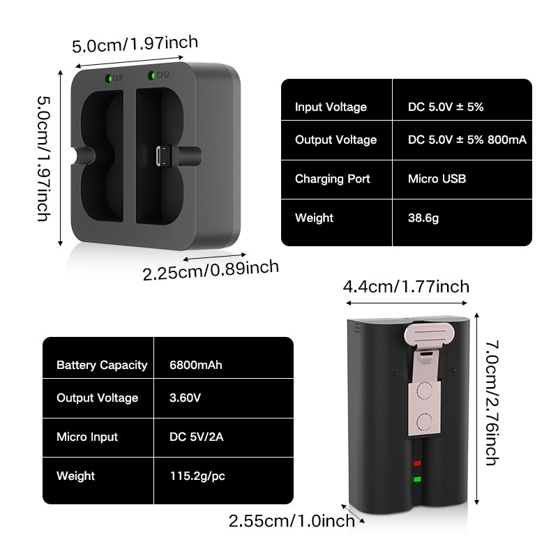 2PCS Replacement Lithium Battery with Charger for Ring Doorbell Spotlight Camera gallery