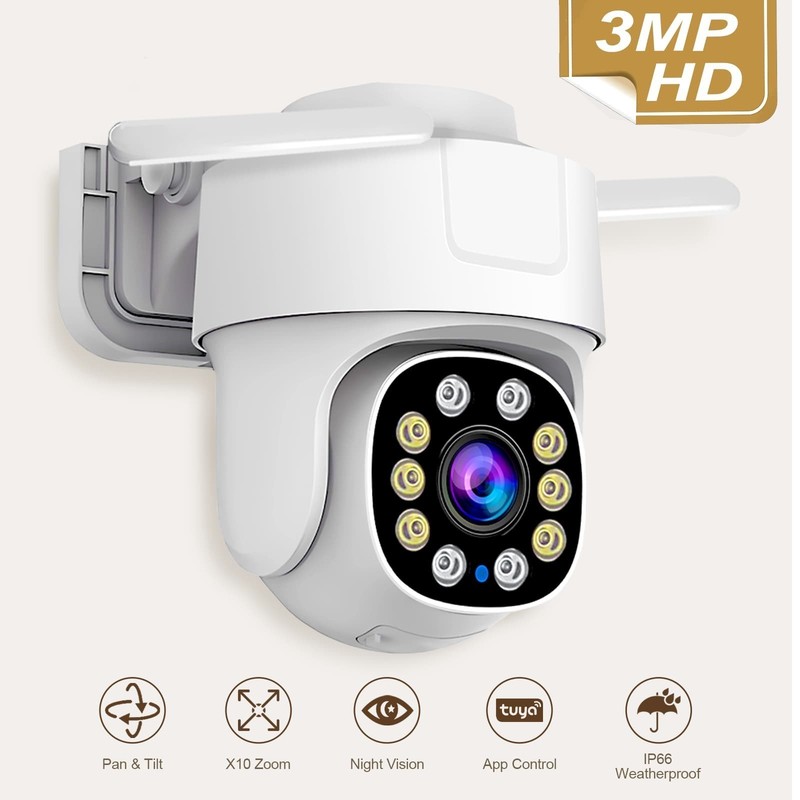Tuya Wifi Security Camera Outdoor 3MP CCTV PTZ Cam AI Motion Tracking for Yard