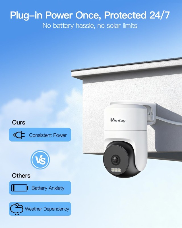 VIMTAG Pan/Tilt Outdoor Security Camera, 2.5K 4MP WiFi Home CCTV Camera, 360° gallery