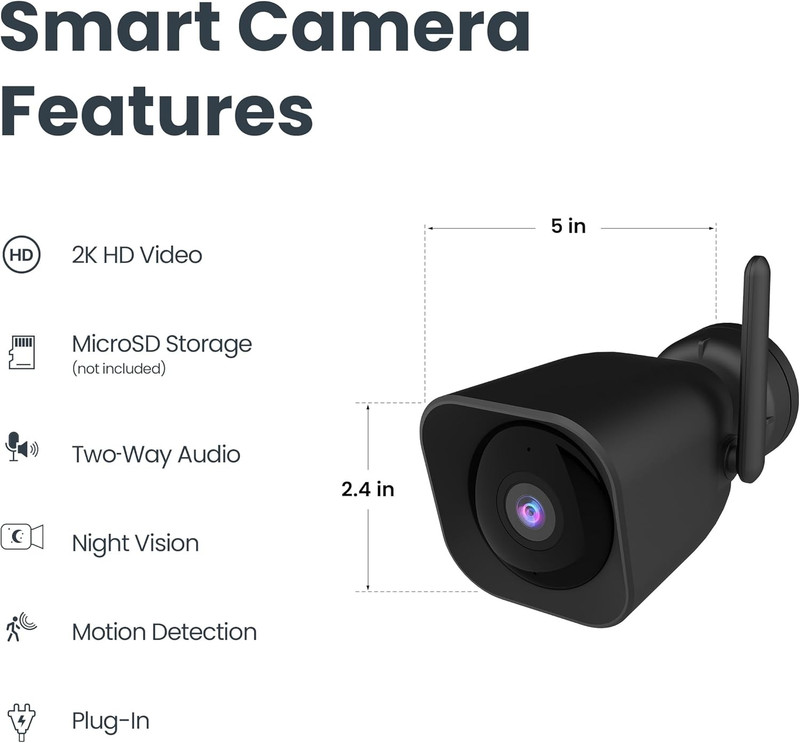 Plug-In Outdoor Security Camera, 2K HD, Advance Motion Detection, 2.4Ghz Wi-Fi, gallery