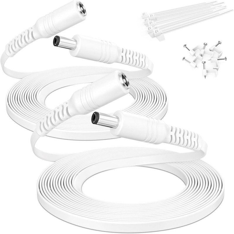 12V DC Extension Cable 20Ft 2Pack,Flat 5.5Mm X 2.1Mm 22 AWG Power Supply Extende