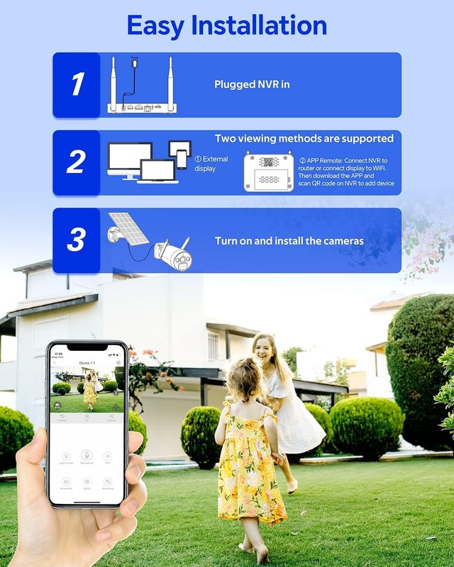 6Pcs 4MP Wireless Solar Battery Powered Security Camera System Home Outdoor Wifi gallery