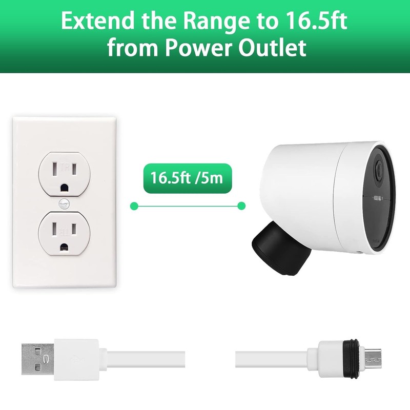 SimpliSafe Compatible Power Cable 16.5 Feet for Wireless Security Camera Outdoor gallery