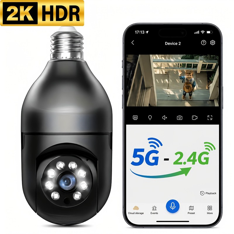 2K Wireless Light Bulb Security Camera 2.4GHz -5GWiFi, 360-degree gallery