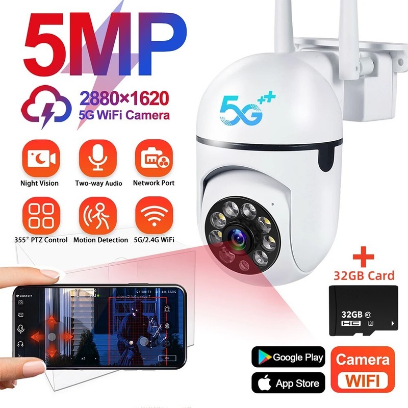 5G 1080P 360° Camara De Seguridad WIFI Inalambrica Para Casa Exterior Con Audio