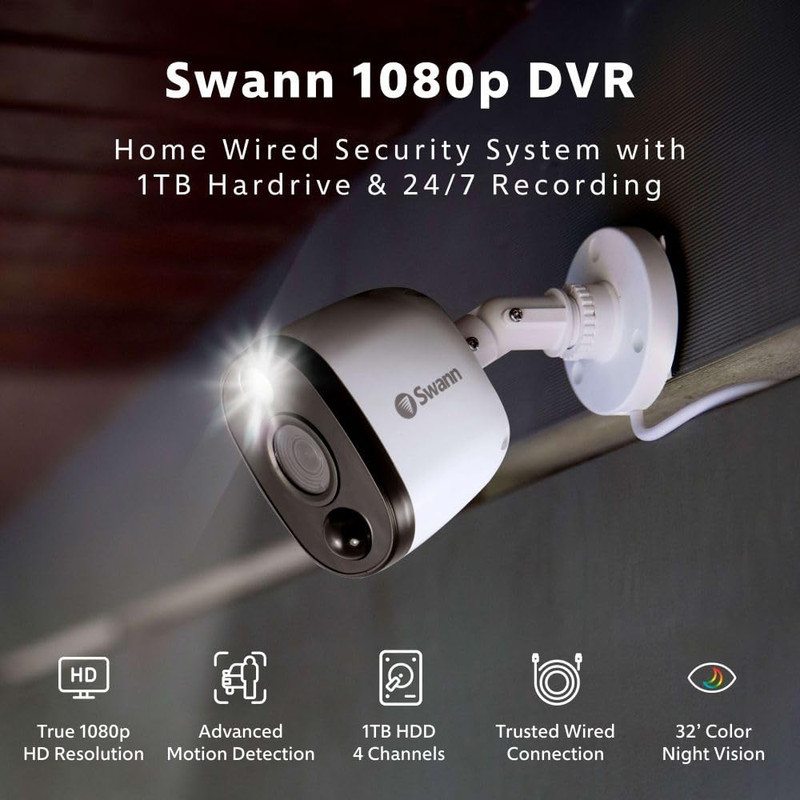 Home/Business Wired DVR, 1080P Full HD Security Camera System, 8 Channels, 4 Cam gallery