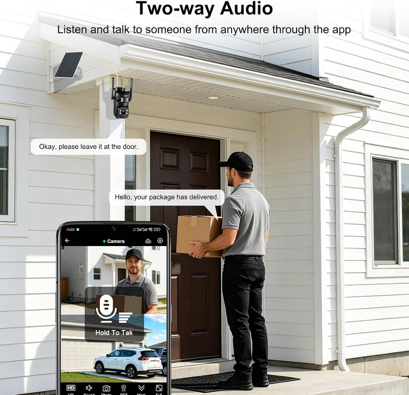 8MP Triple Lens Solar PTZ Camera, 5G/2.4GWiFi Outdoor Security Cam | Color Night gallery
