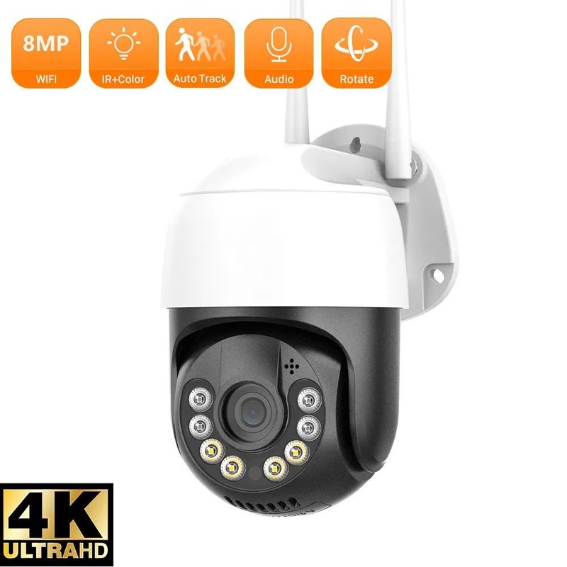 8MP 4K Wireless WiFi IP Camera Outdoor Speed Dome CCTV Surveillance PTZ SmartCam