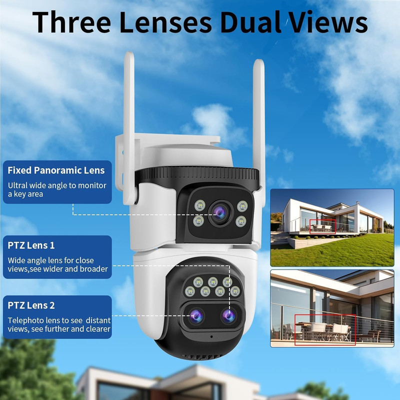 Three-Lens Security Camera,2K Outdoor Camera,Human Detection,Home Security Camer gallery