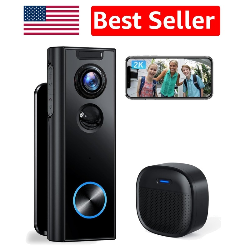 Smart 2K Doorbell Camera with Chime, 2-Way Audio & Instant Alerts – Waterproof