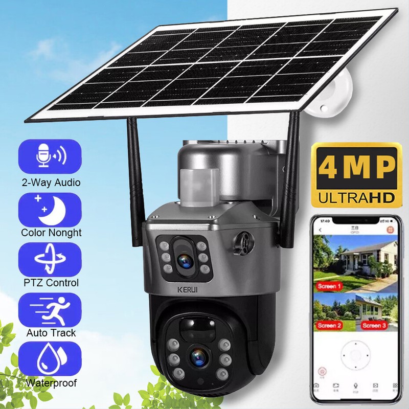 KERUI WIFI Solar Battery 4MP Wireless PTZ Security Camera Outdoor PIR IP Audio