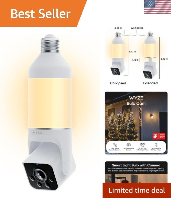 Bulb Cam Security Camera, 2K HD Outdoor Light Bulb Camera, Color Night Vision…