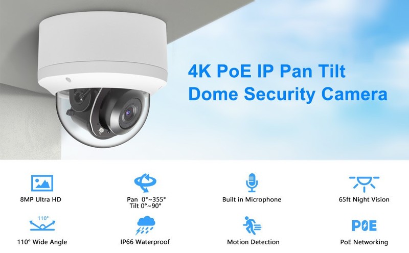IP Security 4K 8MP H.265 POE PTZ Dome Camera, 5X Optical Zoom 2.7-13.5mm Lens gallery