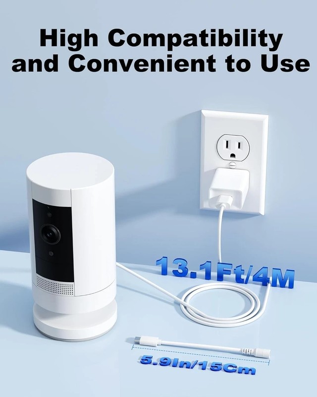 Indoor & Outdoor Power Adapter for Ring Stick up Cam Battery/Plug-In, 4M/13.1 ft gallery