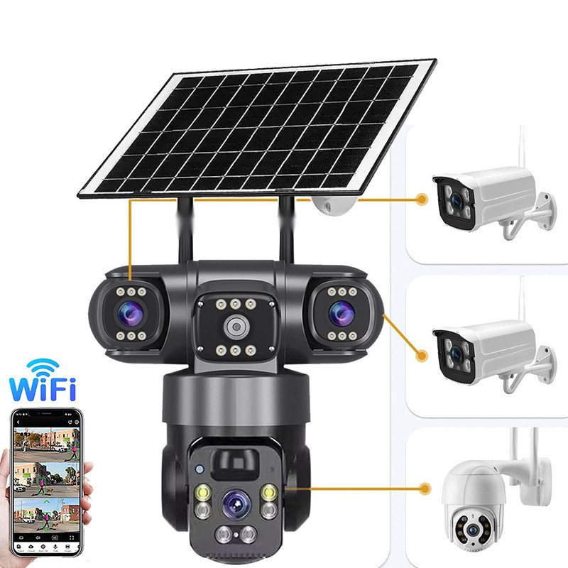 3 Lens 12MP Solar Battery Home Security Camera Outdoor Wifi Wireless PTZ CCTV US