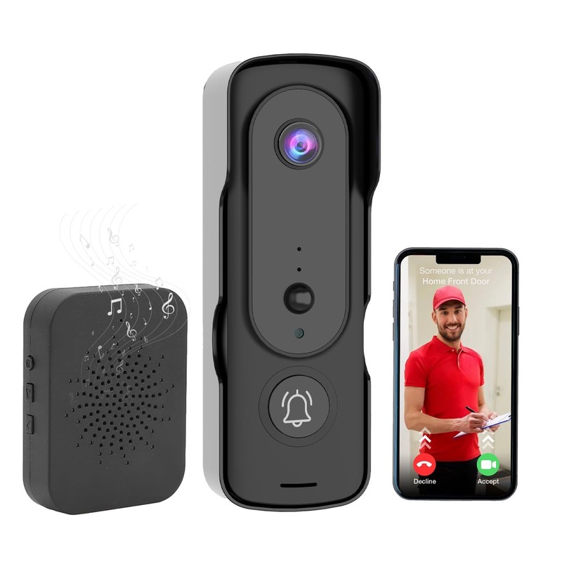 Wireless Doorbell Camera, 170° Ultra Wide Angle, Human Detection, 180 Days Ba…