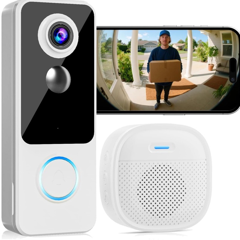 Doorbell Camera Wireless,2K FHD Head-to-Toe Video, no Subscription,Two-Way Ta…