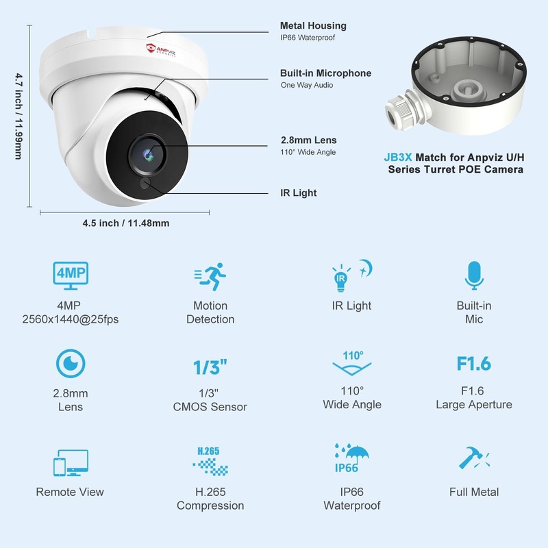 4MP PoE IP Turret Camera with Microphone/Audio, IP Security Camera Outdoor In... gallery