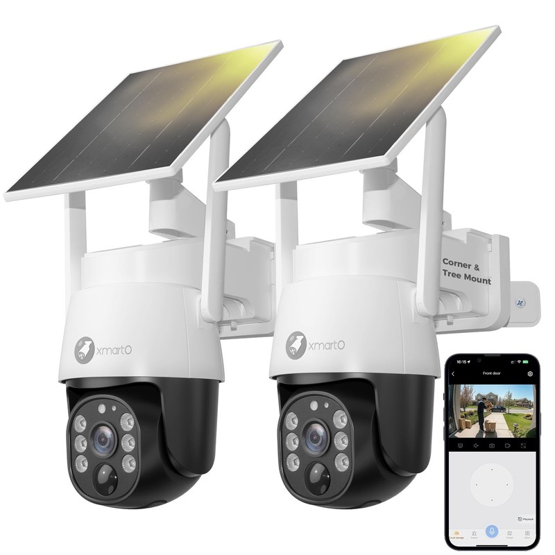 2-Pack 4MP Wireless PTZ Solar Security Camera, AI Auto Tracking, WiFi 6 5G Du…