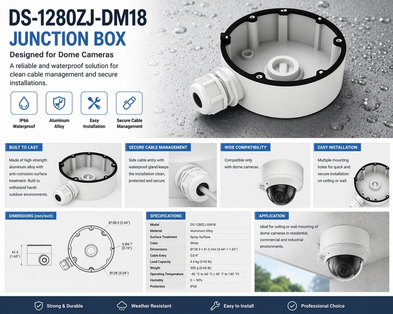 1 PCS DS1280ZJDM18 CB110 Conduit Base Junction Box Fits Hik Dome Camera gallery