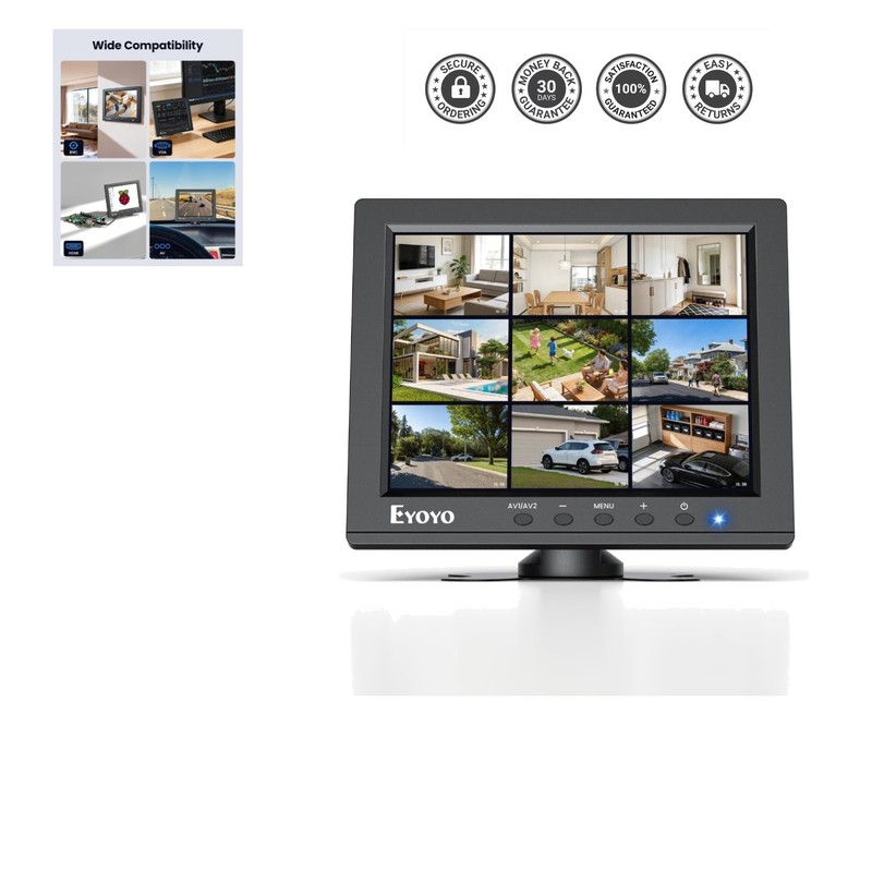 8-Inch Mini LCD Security Camera Monitor with 1024×768 Resolution & HDMI
