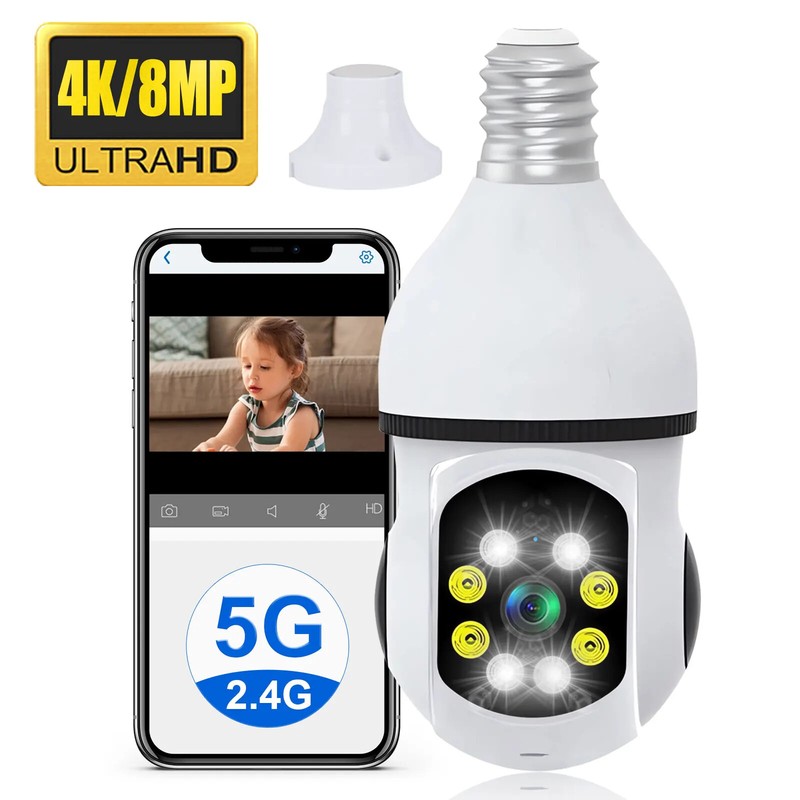 Wireless 5G Wifi Bulb Camera 8MP 4K 360° Bulb Camera HD Mini Camera LED Flicker gallery