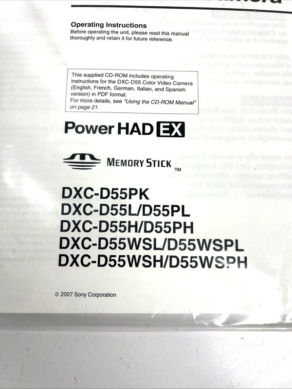 Sony Color Video Camera Operating Instructions DXCAD55PK D55L H WSL SPL PH PL gallery
