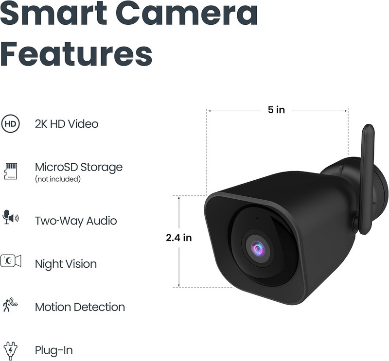 Plug-In Outdoor Security Camera, 2K HD, Advance Motion Detection, 2.4Ghz Wi-Fi, gallery