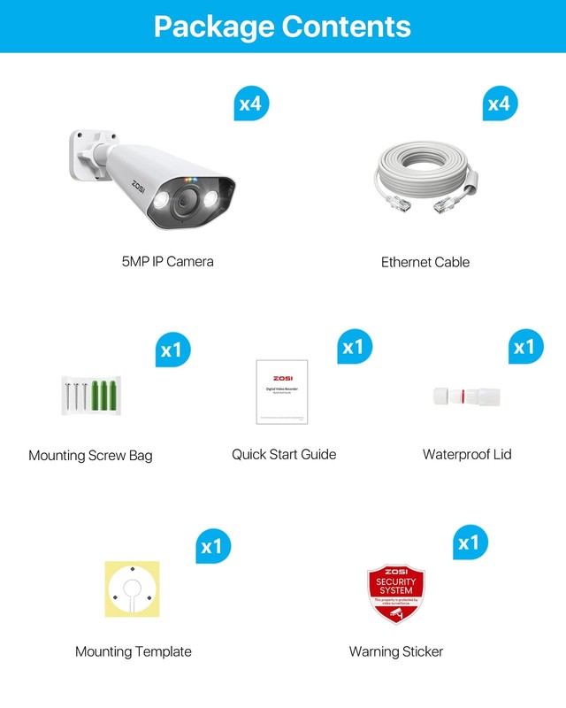 4PK 5MP PoE Add-on Cameras with Ethernet Cables, Human Vehicle Detection, 2-W... gallery