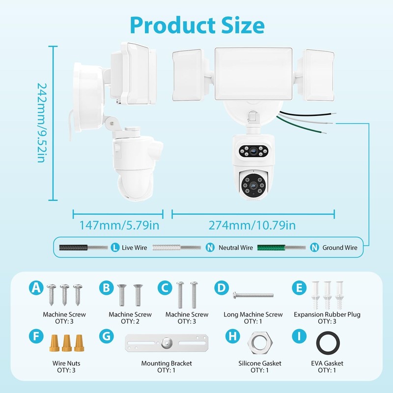 2K Dual Lens Security Camera Outdoor, 360° Auto Tracking, 5500LM Floodlight, ... gallery