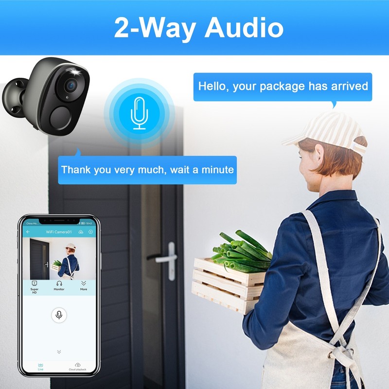 3MP Solar Home Security Camera Wireless Two-Way Audio 2K WiFi Night Vision+64GB gallery